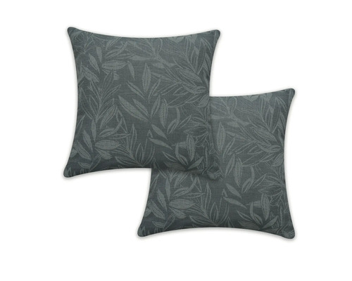 Deux coussins décoratifs gris avec motif de feuilles