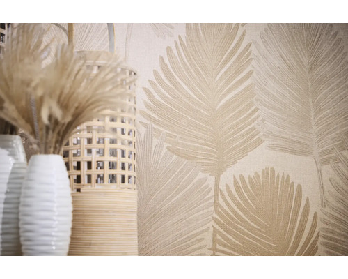 Papier peint décoratif avec motif de feuilles et vases