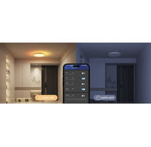 Scène de pièce avec un plafonnier contrôlé par une application pour smartphone