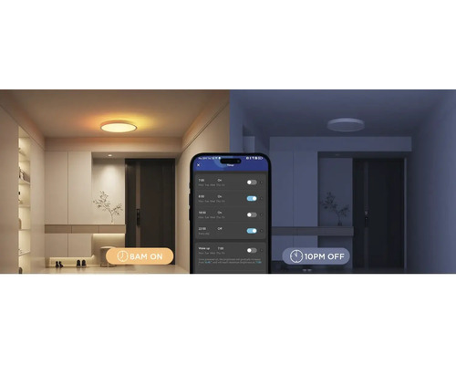 Scène de pièce avec un plafonnier contrôlé par une application pour smartphone