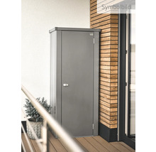 Grauer Geräteschrank aus Metall zur Aufbewahrung im Außenbereich