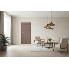 Modernes Wohnzimmer mit Tür, Sitzgruppe und dekorativer Beleuchtung