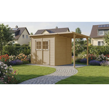 Holzgartenhaus mit Vordach im Garten