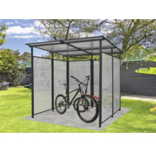 Abri à vélos avec deux vélos dans le jardin