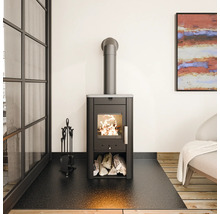 Poêle à bois avec bois de chauffage et serviteur de cheminée dans une pièce à vivre