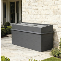 Graue Gartenbox aus Holz mit Deckel zur Aufbewahrung im Freien