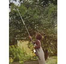 Une femme utilise un ébrancheur pour tailler un arbre.