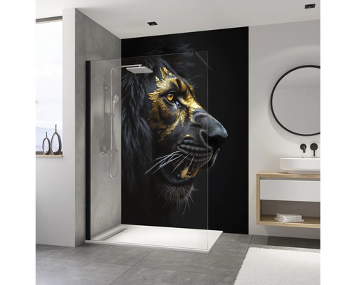 Panneau mural de douche BREUER photo lion 255 x 100 cm 9480604000203 Salle de bain avec cabine de douche et motif de lion