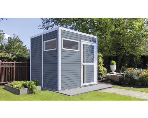 Abri de jardin avec fenêtre et porte dans le jardin