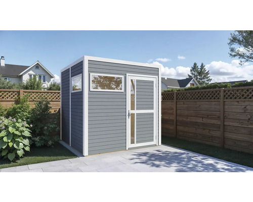 Abri de jardin avec fenêtre et porte à l'extérieur