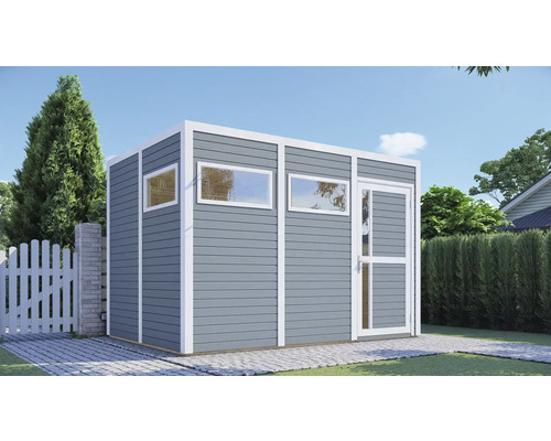 Abri de jardin avec fenêtre et porte à l'extérieur.