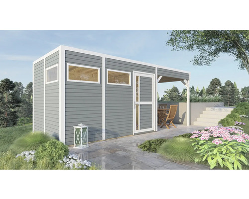 Abri de jardin avec terrasse et jardin