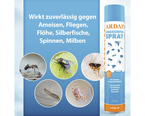ARDAP Ungezieferspray zur Bekämpfung von Ameisen, Fliegen, Flöhen, Silberfischen, Spinnen und Milben.