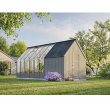 Vue du jardin avec serre pour la culture de plantes et de légumes