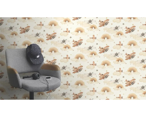 Tapete mit Flugzeug-, Regenbogen- und Sternenmuster