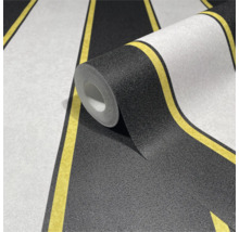 Rouleau de papier peint à rayures noires, blanches et jaunes