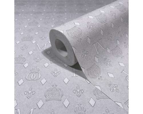 Rouleau de papier peint avec motif de couronnes et de lettres
