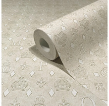 Rouleau de papier peint avec motifs de couronnes, de lettres et de losanges