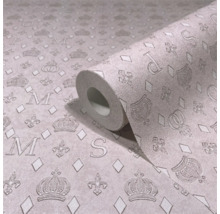 Rouleau de papier peint vinyle avec motifs de couronnes, de lettres et de losanges