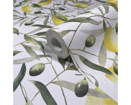 Rouleau de papier peint avec motif d'olives et de citrons