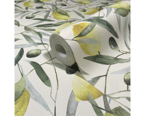 Rouleau de papier peint à motif de citrons et d'olives