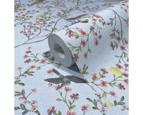 Rouleau de papier peint avec motif d'oiseaux et de fleurs