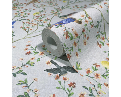 Rouleau de papier peint avec motif d'oiseaux et de fleurs