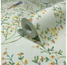 Rouleau de papier peint avec motifs de fleurs et d'oiseaux