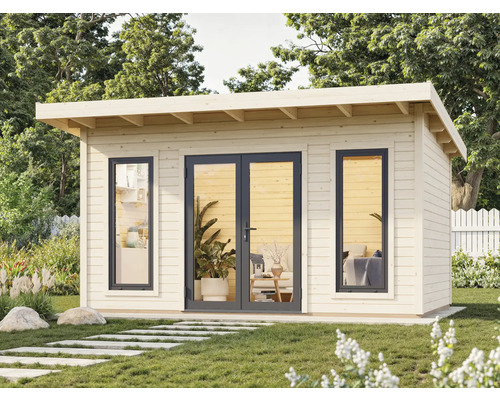 Abri de jardin en bois avec fenêtres et double porte