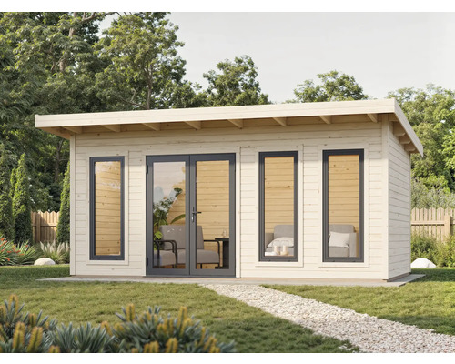 Abri de jardin Palmako Aurelia 15,2 m² avec plancher 574 x 404 cm nature Maison de jardin en bois avec fenêtres et double porte dans le jardin.