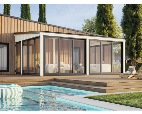 Maison de jardin moderne avec piscine et terrasse