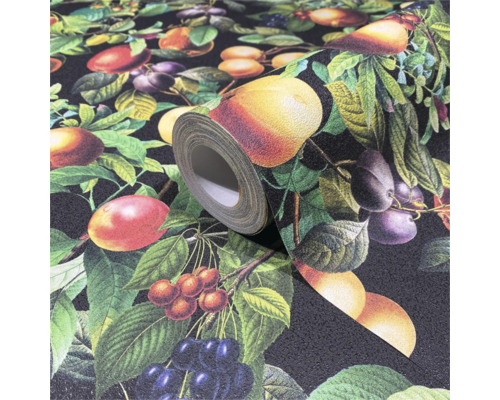 Rouleau de papier peint avec motif de fruits sur fond sombre