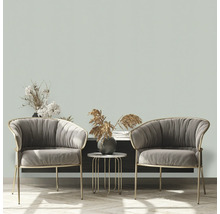 Deux fauteuils gris avec une table d'appoint et des éléments décoratifs dans un salon