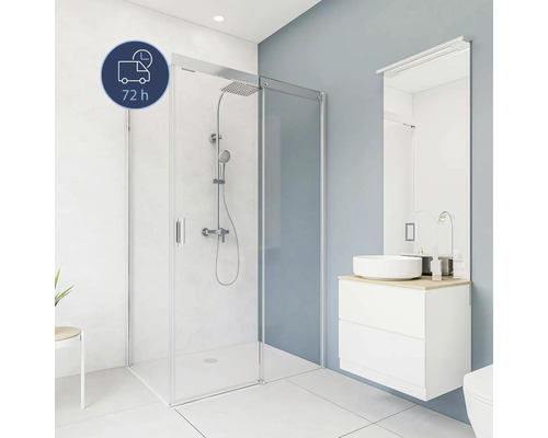 Badezimmer mit Duschkabine und Waschtisch