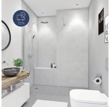 Salle de bain moderne avec douche, lavabo et toilettes