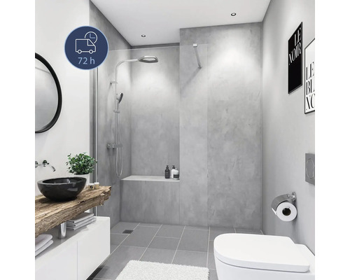 Modernes Badezimmer mit Dusche, Waschbecken, Toilette und Dekoration