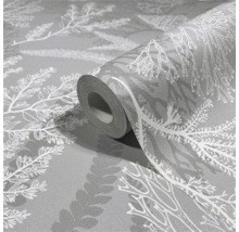 Rouleau de papier peint avec motif de plantes sur fond gris