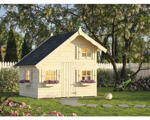 Cabane de jeu en bois pour enfants avec fenêtres et porte dans le jardin