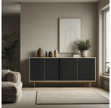 Wohnzimmer mit Sideboard, Dekoration und Teppich