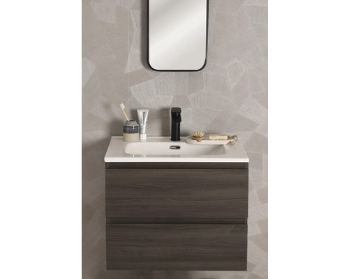 Waschtischunterschrank mit Waschbecken, Armatur und Spiegel