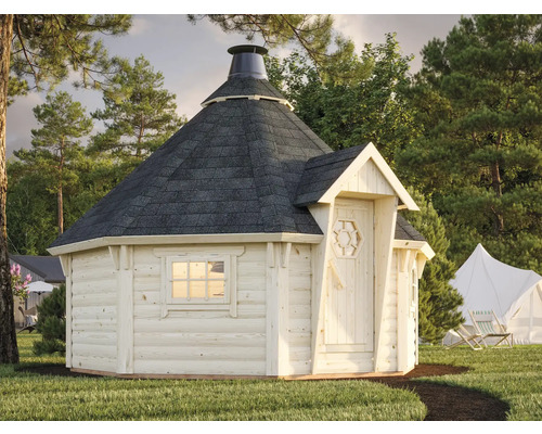 Kota de grill en bois avec toit dans le jardin