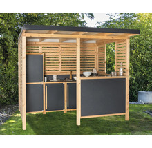 Holzküche für den Garten mit Dach und Ablageflächen