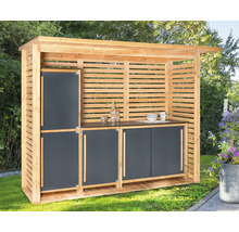 Cuisine d'extérieur en bois avec plan de travail et armoires pour l'extérieur