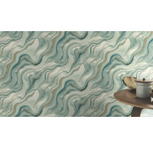 Papier peint à motif de marbre dans les tons bleu et or