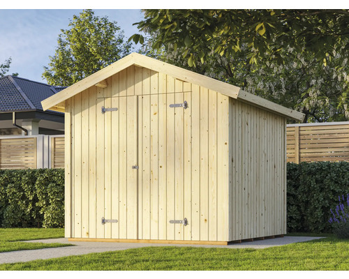 Abri de jardin en bois avec double porte dans le jardin
