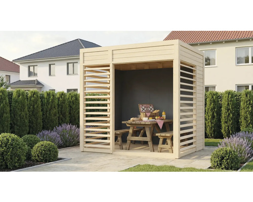 Pavillon de jardin en bois avec table de pique-nique et bancs