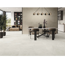 Espace de vie clair et spacieux avec table à manger, chaises, bibliothèque et plantes d'intérieur.