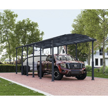 Aire de stationnement couverte avec voiture et remorque avec bateau