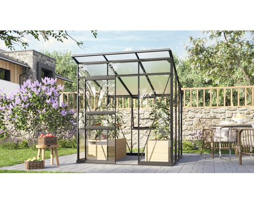 Gewächshaus mit Pflanzen im Garten