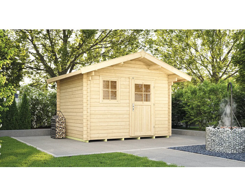 Abri de jardin en bois avec porte et fenêtre à l'extérieur